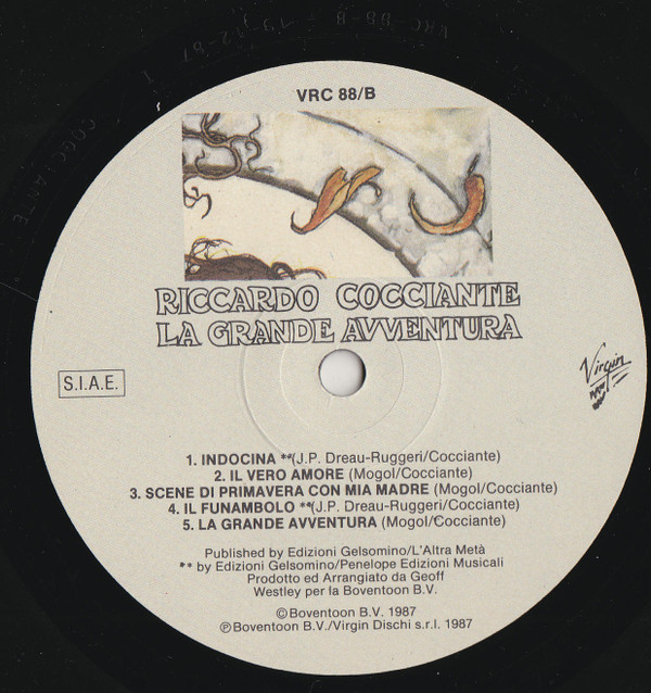 Riccardo Cocciante - La Grande Avventura | Virgin (VRC 88) - 4