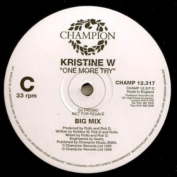 Kristine W - One More Try | Champion (CHAMP 12.317) - 3