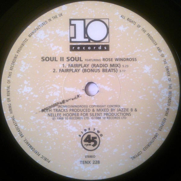 Soul II Soul & Rose Windross - Fairplay | 10 Records (TENX 228) - 3 Soul II Soul & Rose Windross - Fairplay | 10 Records (TENX 228) - 3