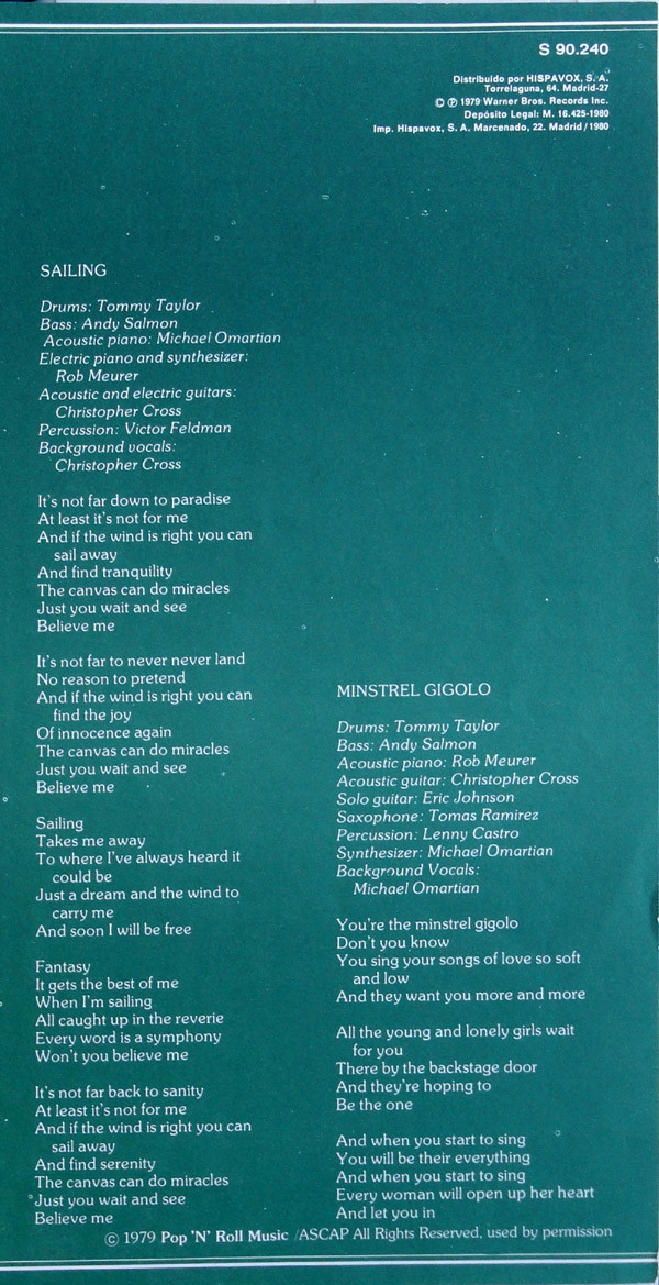 Christopher Cross - Christopher Cross | Warner Bros. Records (S 90.240) - 9