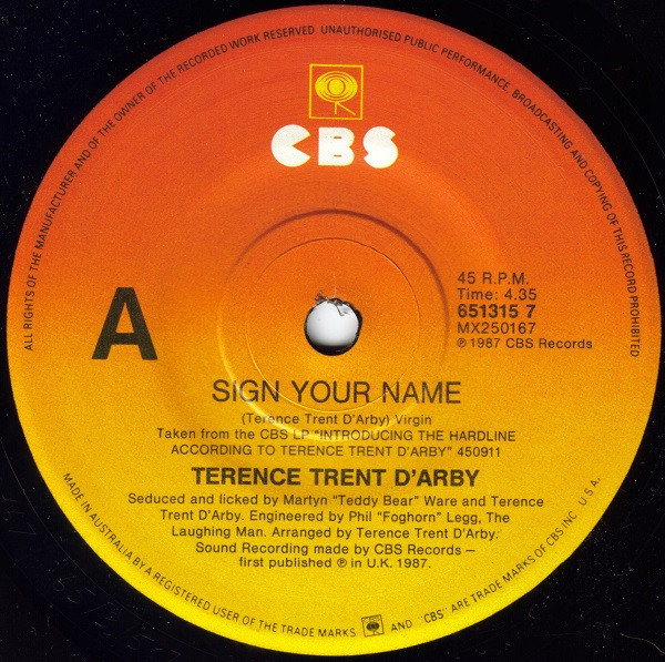 Terence Trent D'Arby - Sign Your Name | CBS (651315 7) - 3 Terence Trent D'Arby - Sign Your Name | CBS (651315 7) - 3