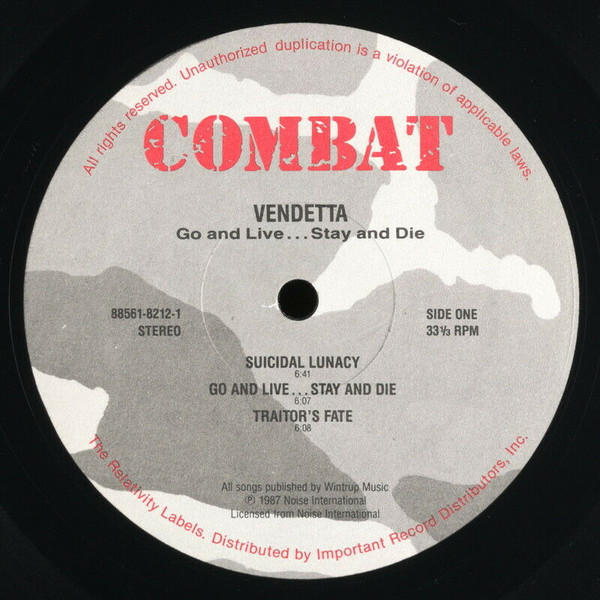 Vendetta - Go And Live... ...Stay And Die | Combat (88561-8212-1) - 3 Vendetta - Go And Live... ...Stay And Die | Combat (88561-8212-1) - 3