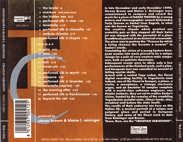 Steven Brown & Blaine L. Reininger - Croatian Variations | Materiali Sonori (MASO CD 90041) - 2