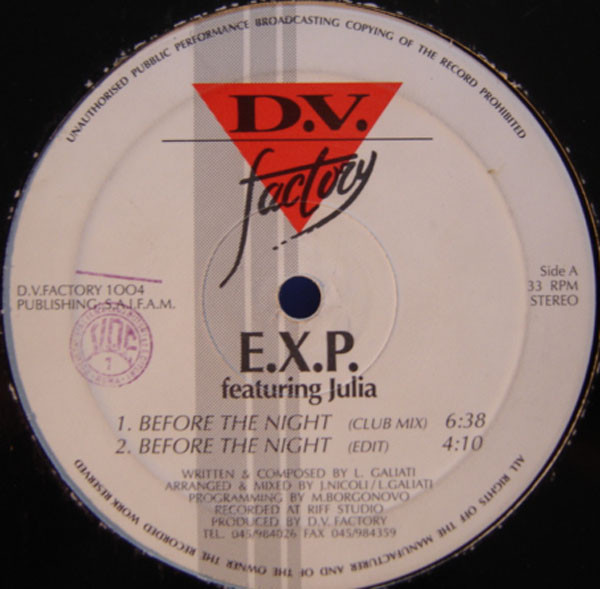 E.X.P. Featuring Julia - Before The Night | D.V. Factory (DVF 1004)