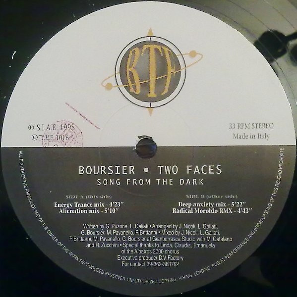 Boursier · Two Faces - Song From The Dark | D.V. Factory (DVF 1016)