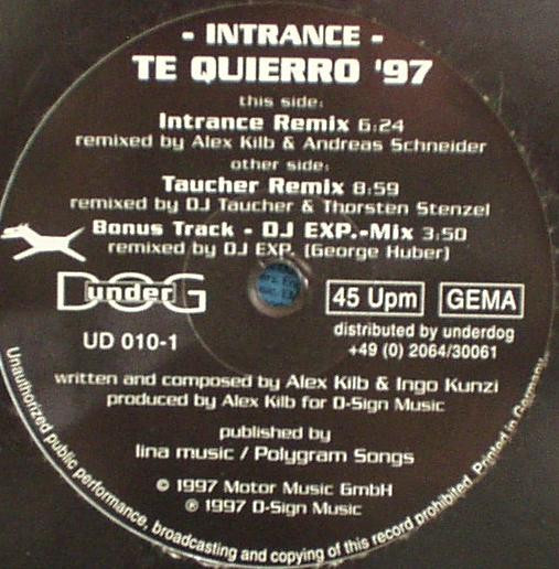 Intrance - Te Quierro '97 | Underdog (UD 010-1) - main
