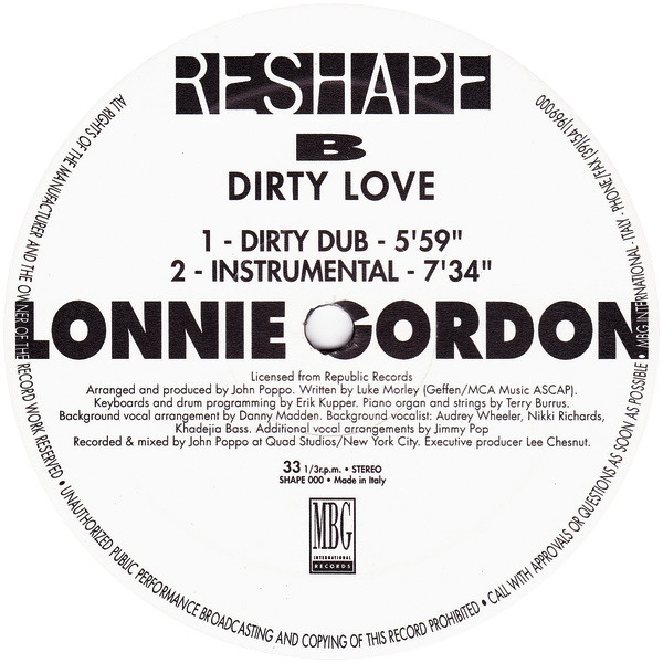 Lonnie Gordon - Dirty Love | Reshape (SHAPE 000) - 2 Lonnie Gordon - Dirty Love | Reshape (SHAPE 000) - 2
