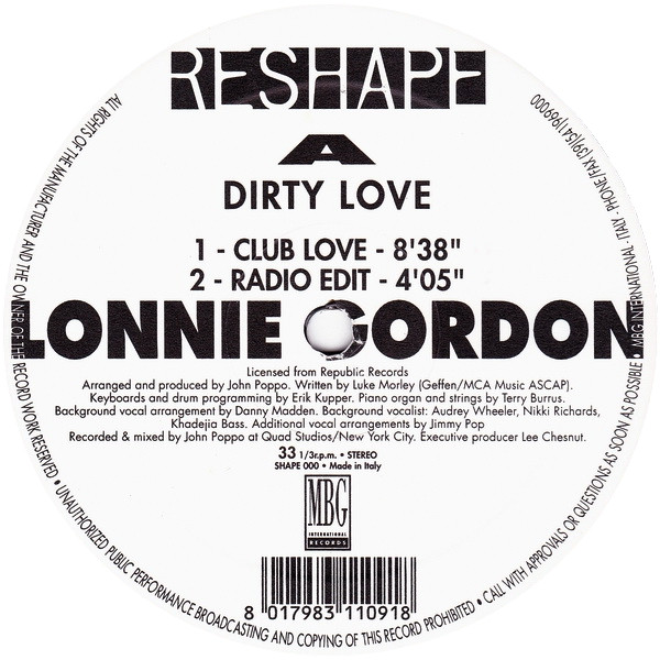 Lonnie Gordon - Dirty Love | Reshape (SHAPE 000) - main Lonnie Gordon - Dirty Love | Reshape (SHAPE 000) - main