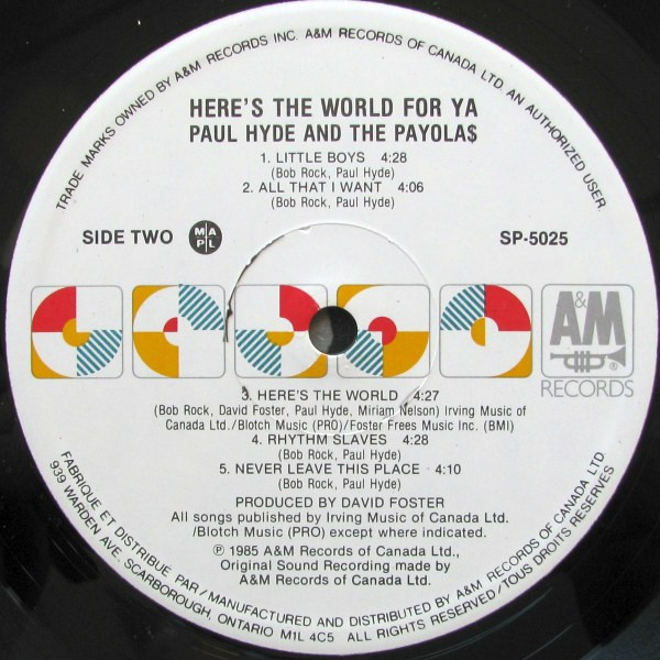 Paul Hyde And The Payola$ - Here's The World For Ya | A&M Records (SP 5025) - 4 Paul Hyde And The Payola$ - Here's The World For Ya | A&M Records (SP 5025) - 4