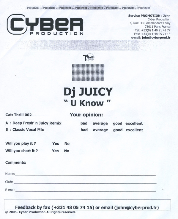 DJ Juicy - U Know | Thrill Records (THRILL 002) - main DJ Juicy - U Know | Thrill Records (THRILL 002) - main
