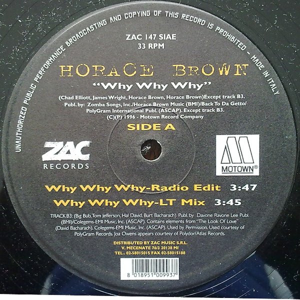 Horace Brown - Why Why Why / Trippin' | Zac Records (ZAC 147)