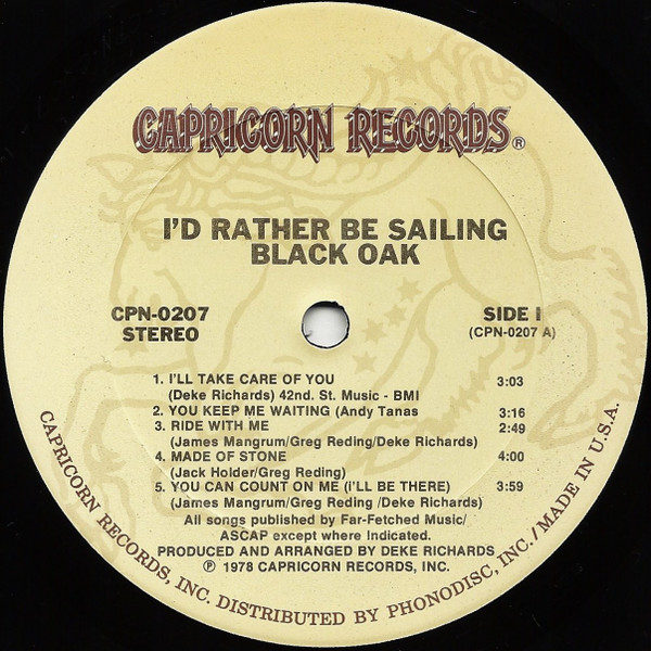 Black Oak - I'd Rather Be Sailing | Capricorn Records (CPN-0207) - 3