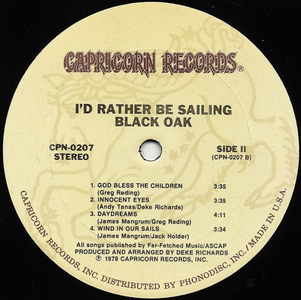 Black Oak - I'd Rather Be Sailing | Capricorn Records (CPN-0207) - 4
