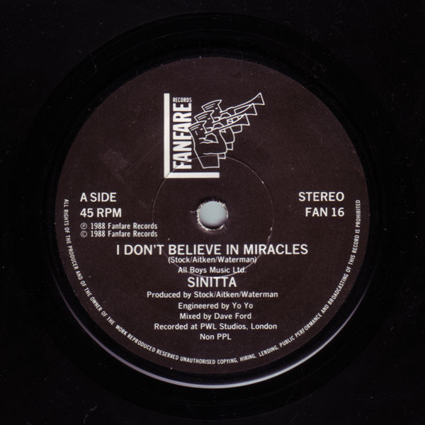 Sinitta - I Don't Believe In Miracles | Fanfare Records (FAN 16) - 3 Sinitta - I Don't Believe In Miracles | Fanfare Records (FAN 16) - 3