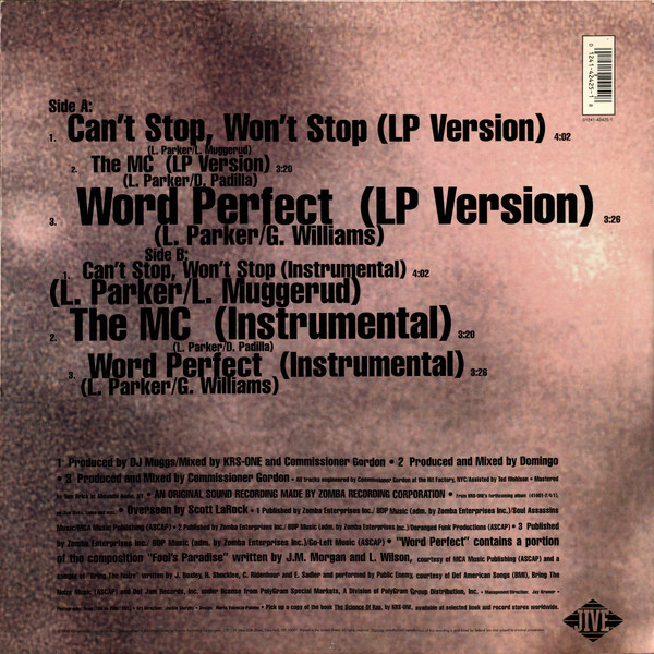 KRS-One - Can't Stop, Won't Stop / The MC / Word Perfect | Jive (01241-42425-1) - 2 KRS-One - Can't Stop, Won't Stop / The MC / Word Perfect | Jive (01241-42425-1) - 2
