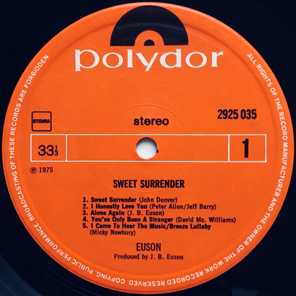 Euson - Sweet Surrender | Polydor (2925 035) - 3