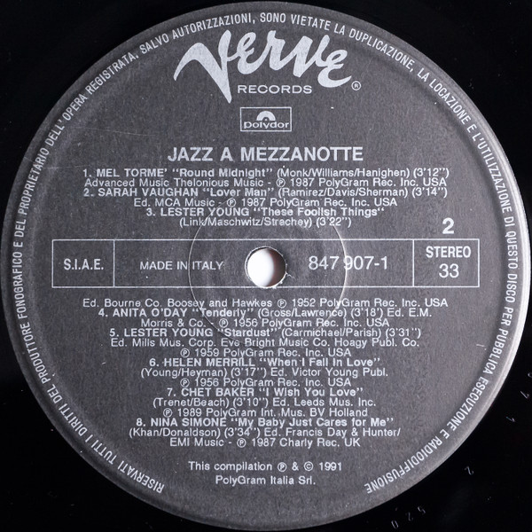 Various - Jazz A Mezzanotte | Verve Records (847 907-1) - 4 Various - Jazz A Mezzanotte | Verve Records (847 907-1) - 4