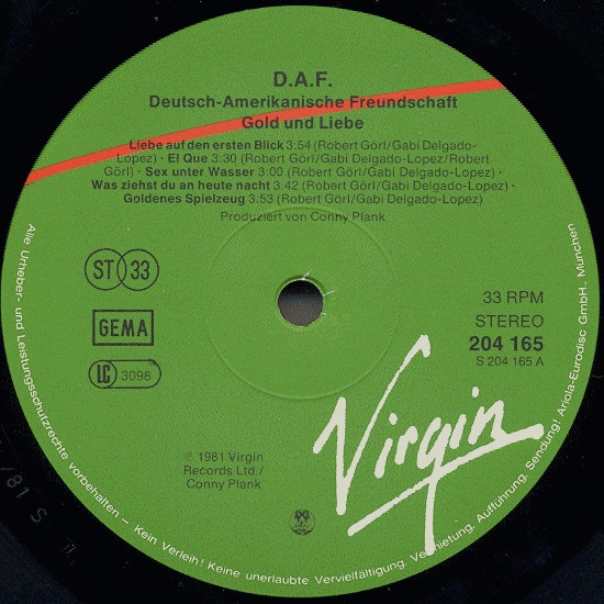 Deutsch Amerikanische Freundschaft - Gold Und Liebe | Virgin (204 165) - 3 Deutsch Amerikanische Freundschaft - Gold Und Liebe | Virgin (204 165) - 3