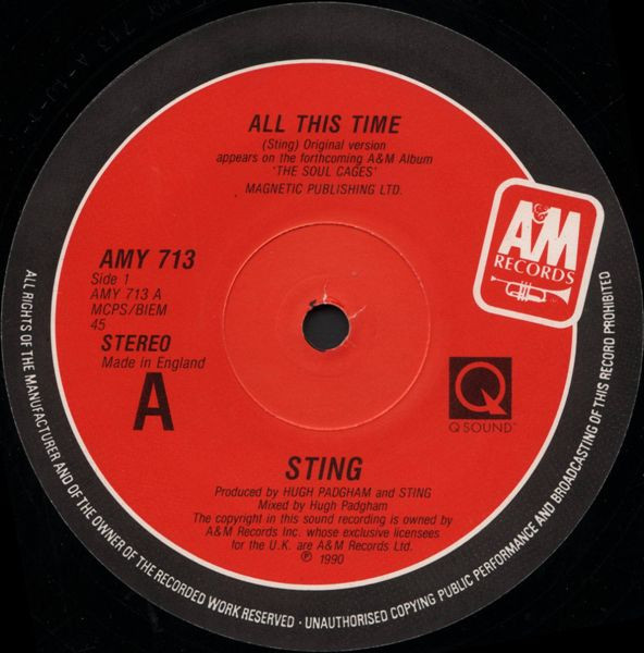 Sting - All This Time | A&M Records (AMY 713) - 3