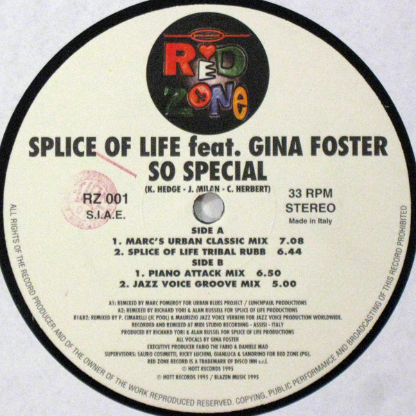 Splice Of Life Featuring Gina Foster - So Special | Red Zone Records (RZ 001) - 2 Splice Of Life Featuring Gina Foster - So Special | Red Zone Records (RZ 001) - 2
