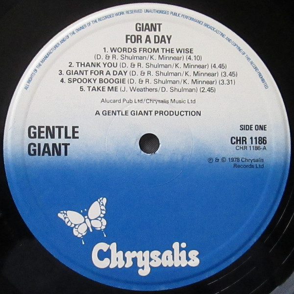 Gentle Giant - Giant For A Day | Chrysalis (CHR 1186) - 3
