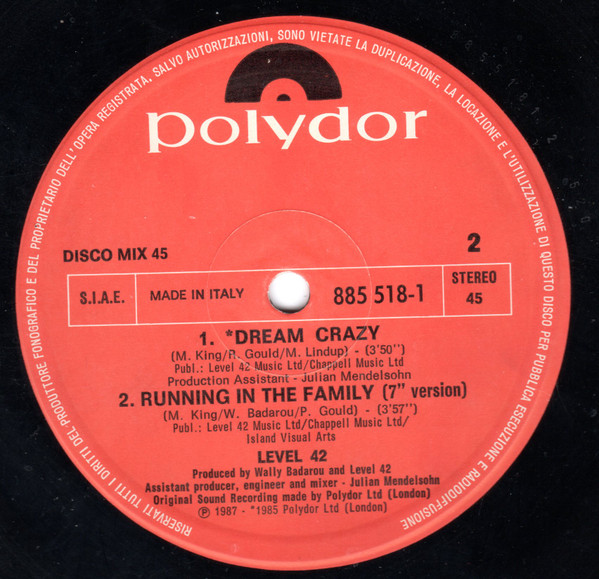 Level 42 - Running In The Family | Polydor (885 518-1) - 3