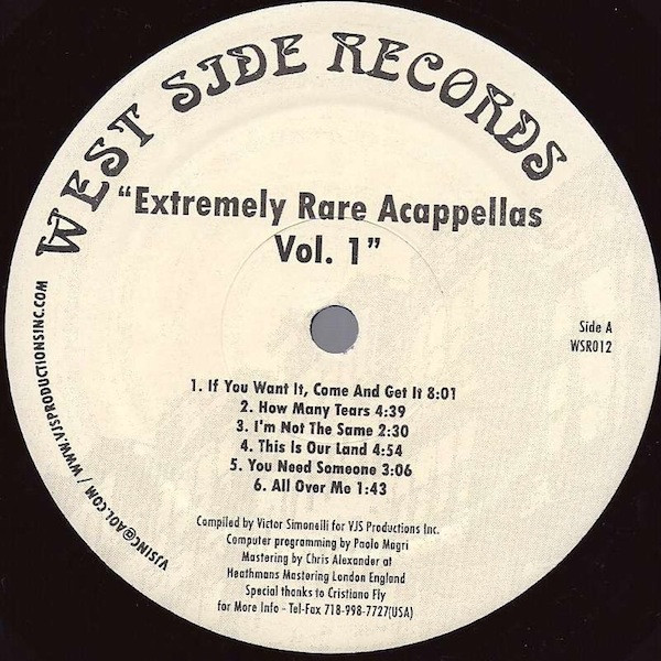 Various - Extremely Rare Acappellas Vol. 1 | West Side Records (WSR 012) - main Various - Extremely Rare Acappellas Vol. 1 | West Side Records (WSR 012) - main