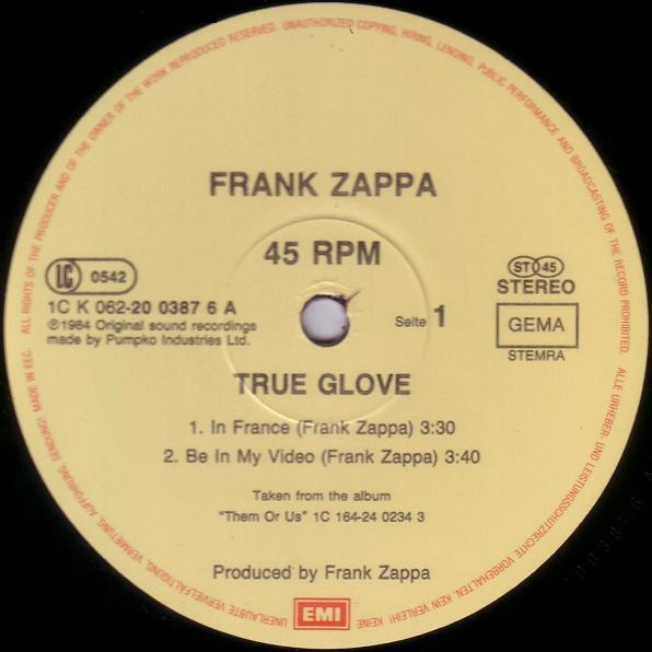 Frank Zappa - True Glove | EMI Electrola GmbH (1C K 062 20 0387 6) - 3 Frank Zappa - True Glove | EMI Electrola GmbH (1C K 062 20 0387 6) - 3