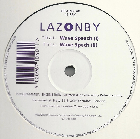 Pete Lazonby - Wave Speech | Brainiak Records (BRAINK 40) - 2