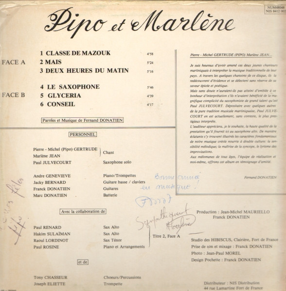 Pipo  &  Marlène - Pipo Et Marlène Chantent Fernand Donatien | Not On Label (NUM 48048) - 2