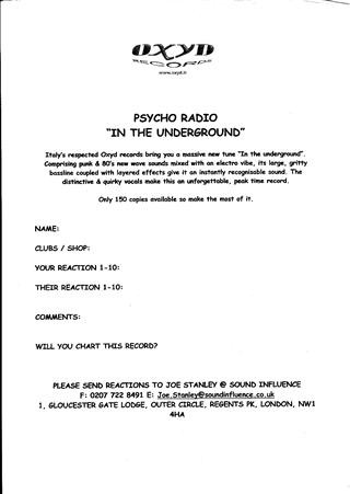Psycho Radio - In The Underground | Oxyd Records (AM 37441) - 2