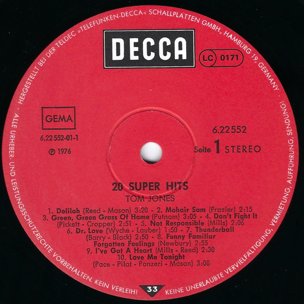 20 Super Hits By Tom Jones