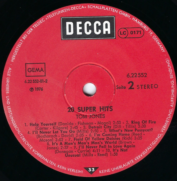 20 Super Hits By Tom Jones