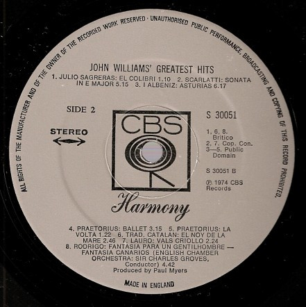 John Williams - John Williams Greatest Hits | CBS Harmony (S 30051) - 3