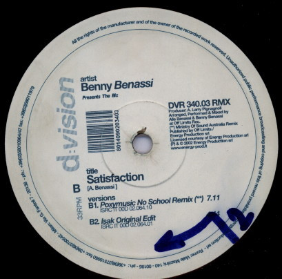 Benny Benassi Presents The Biz - Satisfaction | D:vision Records (DVR 340.03) - 2 Benny Benassi Presents The Biz - Satisfaction | D:vision Records (DVR 340.03) - 2