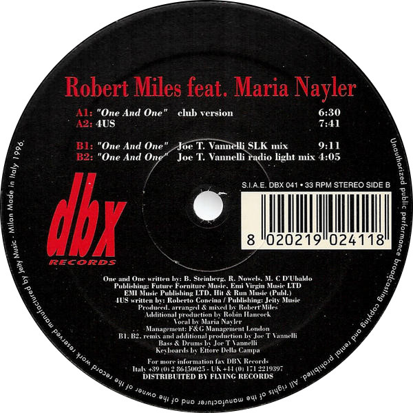 Robert Miles feat. Maria Nayler - One And One | DBX Records (DBX 041) - 3 Robert Miles feat. Maria Nayler - One And One | DBX Records (DBX 041) - 3
