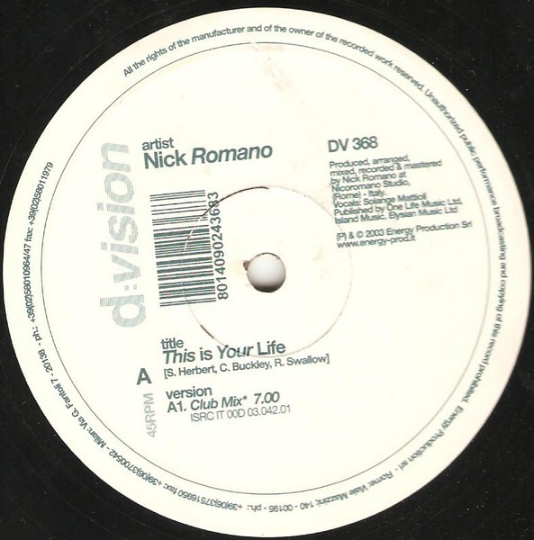 Nick Romano - This Is Your Life | D:Vision Records (DV 368) - main