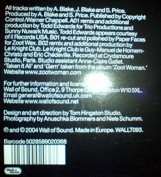 Zoot Woman - Taken It All | Wall Of Sound (WALLT093) - 2