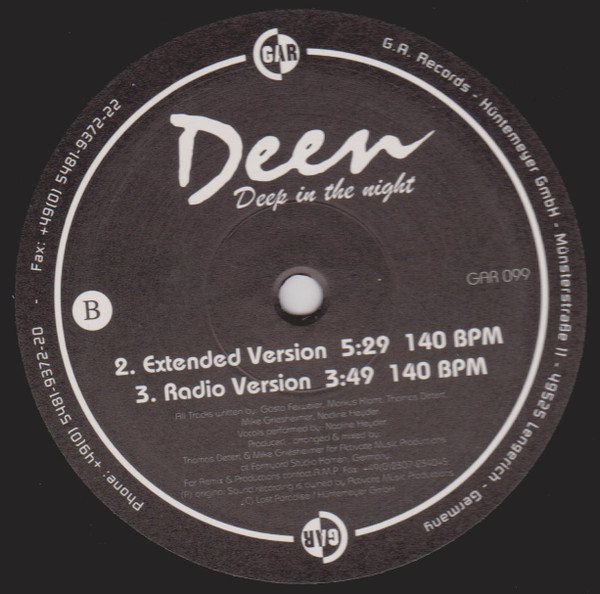 Deen - Deep In The Night | Gothic Arts Records (GAR 099) - main