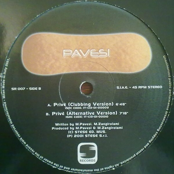 Pavesi - Privè | S Records (SR 007) - 2
