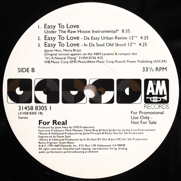 For Real - Easy To Love | A&M Records (31458 8305 1) - 4