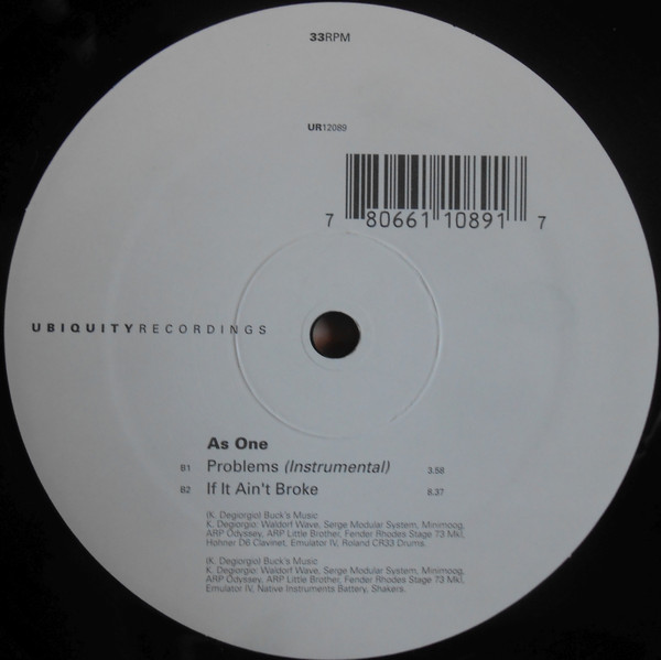 Kirk Degiorgio Presents As One - Problems / Another Revolution / If It Ain't Broke | Ubiquity (UR12089) - 4