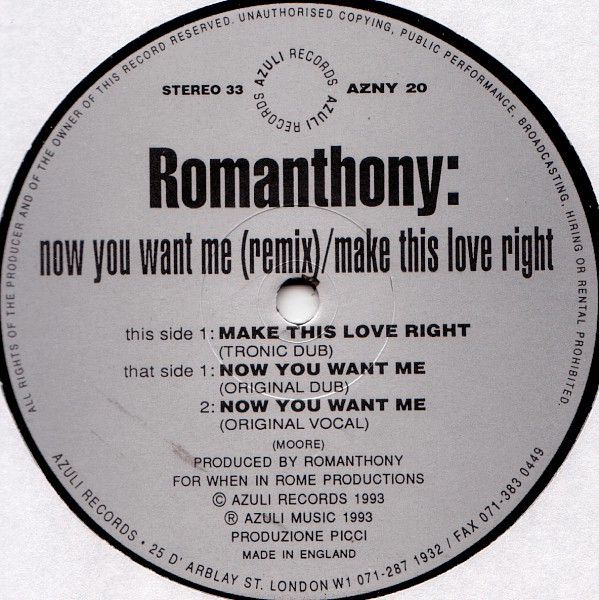 Romanthony - Make This Love Right / Now You Want Me | Azuli Records (AZULI 20) - 2 Romanthony - Make This Love Right / Now You Want Me | Azuli Records (AZULI 20) - 2