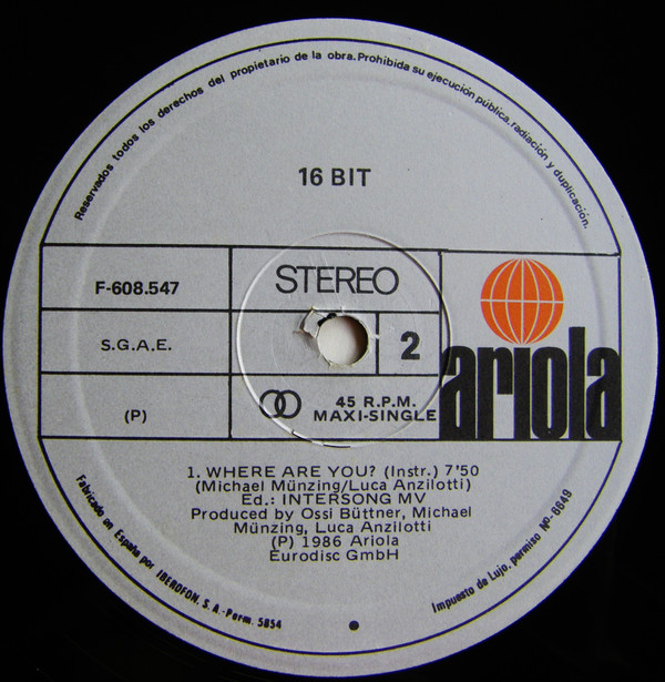 16 Bit - Where Are You? | Ariola (F-608.547) - 4