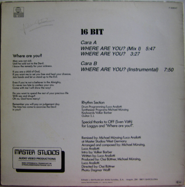 16 Bit - Where Are You? | Ariola (F-608.547) - 2