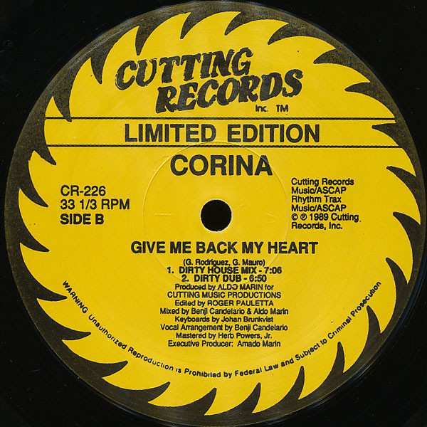 Corina - Give Me Back My Heart (Limited Edition House Mixes) | Cutting Records (CR-226) - 4