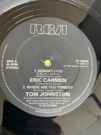 Eric Carmen / Tom Johnston / Bill Medley & Jennifer Warnes - Hungry Eyes / Where Are You Tonight / (I've Had) The Time Of My Life | RCA (PT 49594 BB) - 2 Eric Carmen / Tom Johnston / Bill Medley & Jennifer Warnes - Hungry Eyes / Where Are You Tonight / (I've Had) The Time Of My Life | RCA (PT 49594 BB) - 2