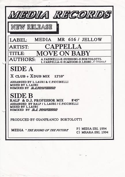 Cappella - Move On Baby | Media Records (MR 616/JELLOW) - main