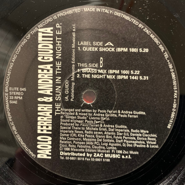 Paolo Ferrari & Andrea Giuditta - The Sun In The Night E.P. | Elite (ELITE 045) - 2 Paolo Ferrari & Andrea Giuditta - The Sun In The Night E.P. | Elite (ELITE 045) - 2