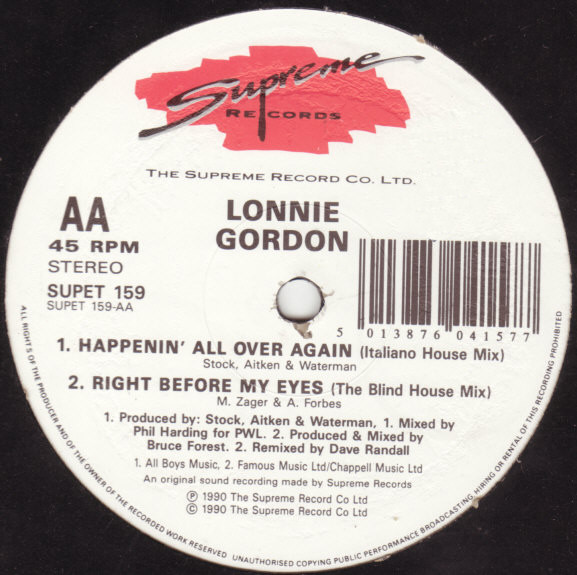 Lonnie Gordon - Happenin' All Over Again | Supreme Records (SUPET 159) - 4